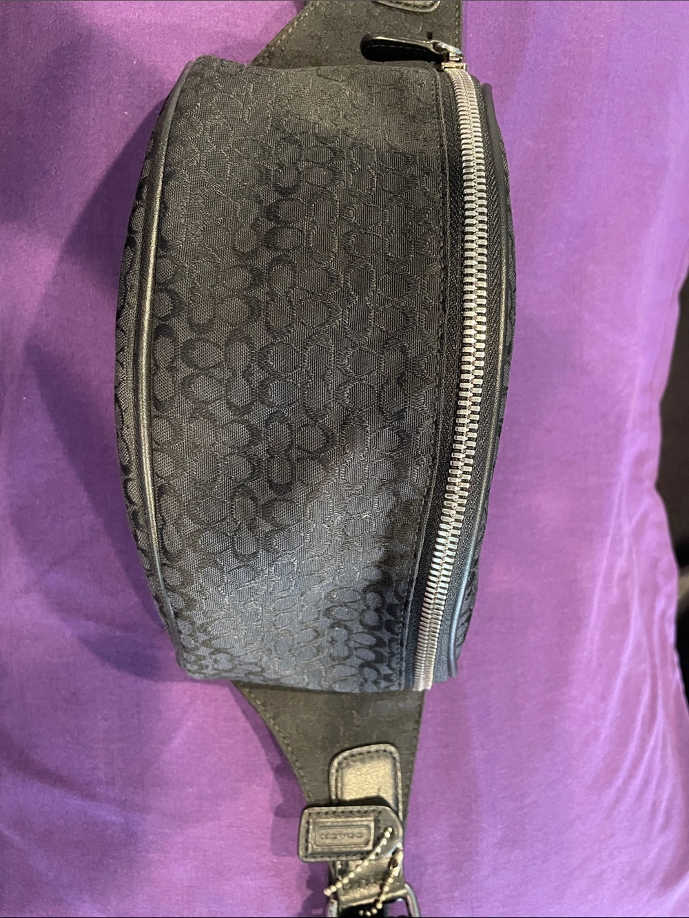 Coach Black Signature Canvas Belt Bag with Silver Hardware
